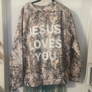 Camo 'JESUS LOVES YOU' Crewneck Sweatshirt